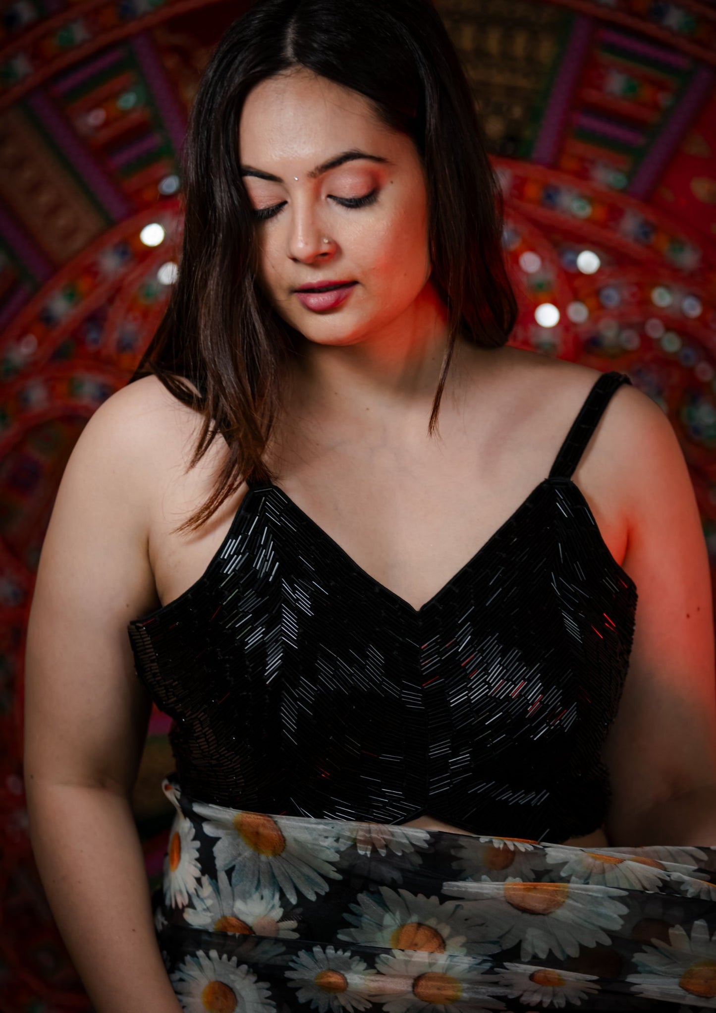 Black Bead Work Sleeveless Blouse - Glam Devi