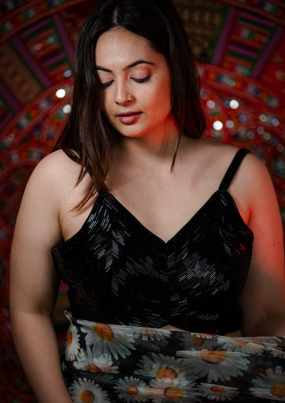 Black Bead Work Sleeveless Blouse - Glam Devi