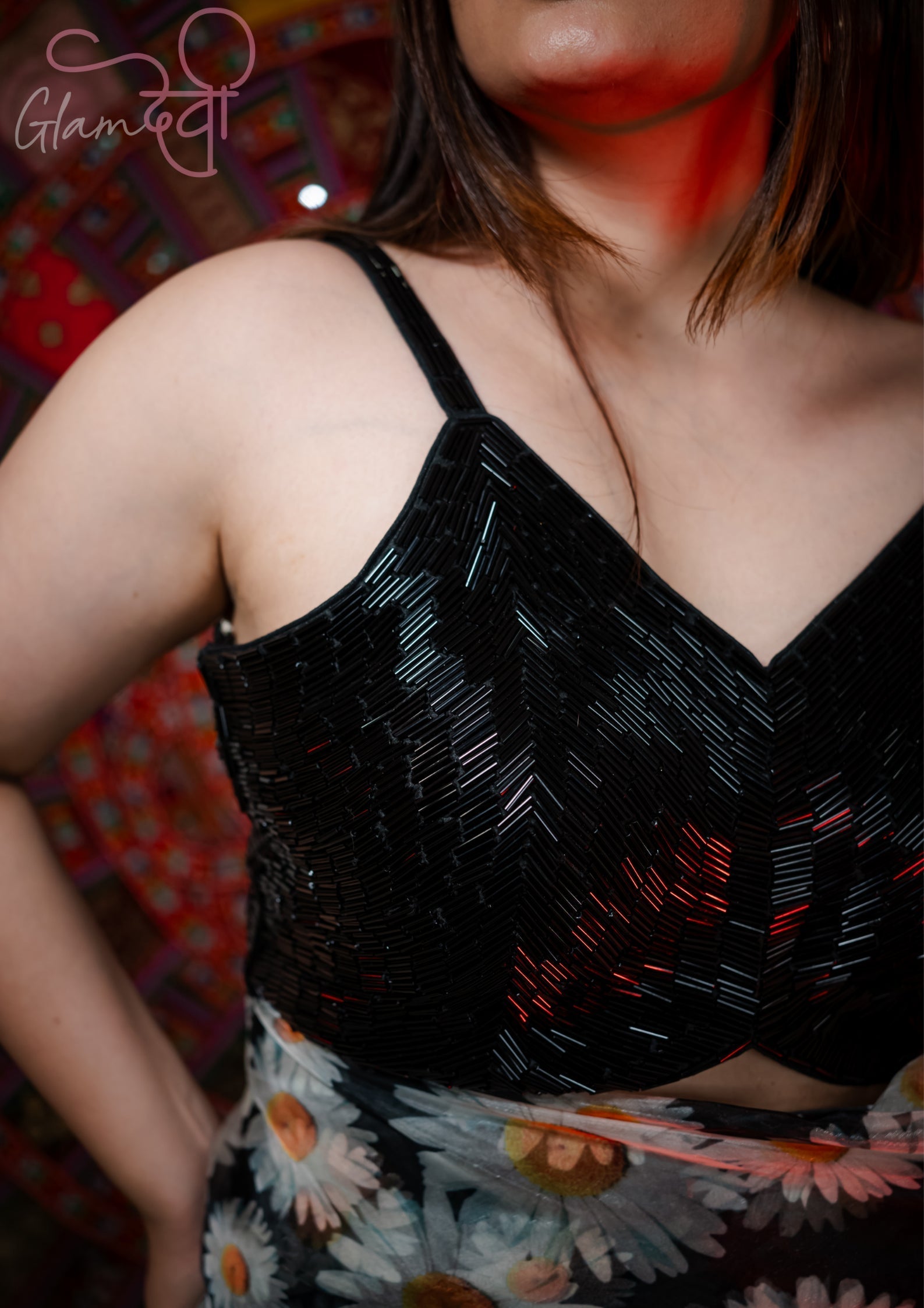 Black Bead Work Sleeveless Blouse - Glam Devi
