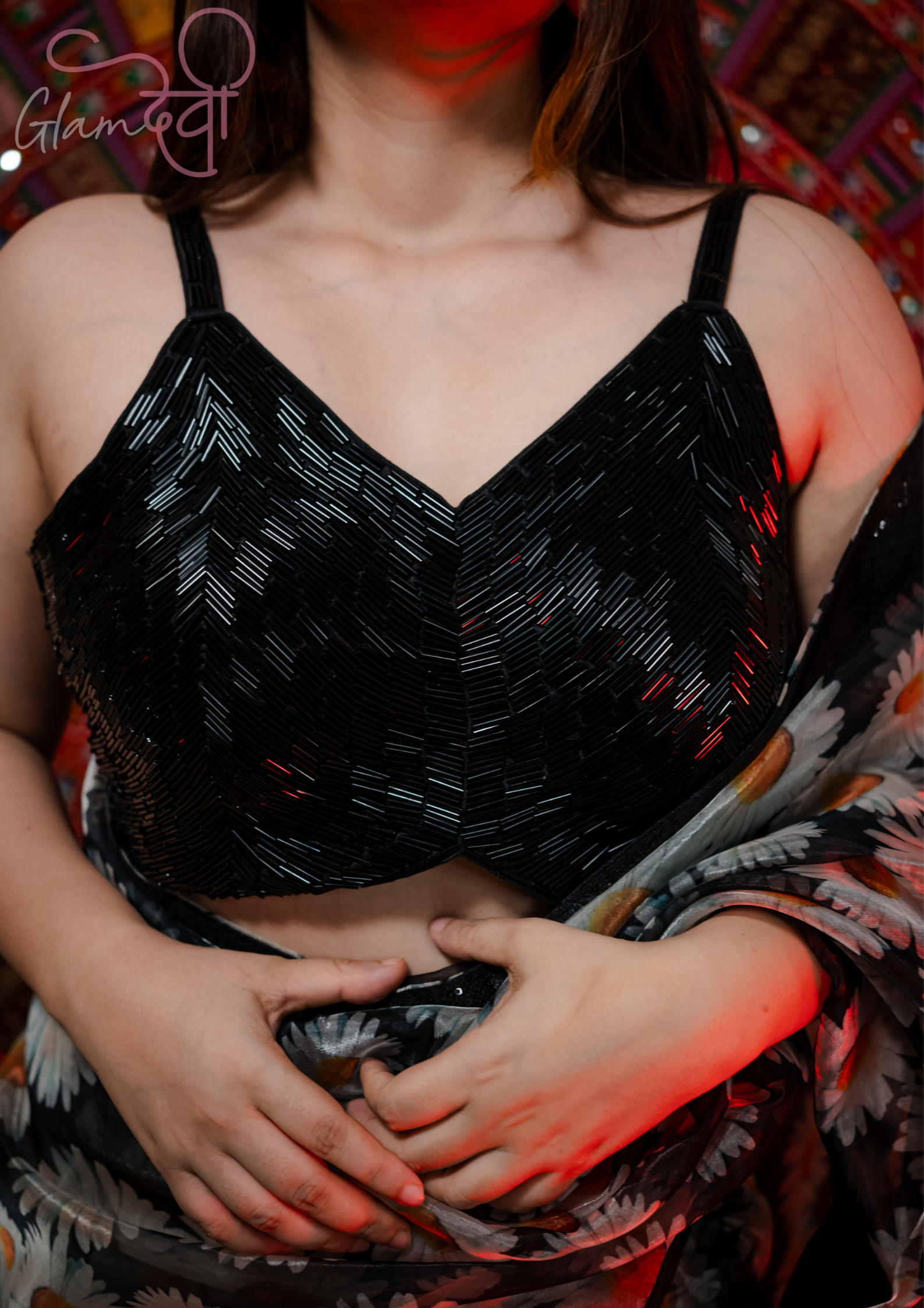 Black Bead Work Sleeveless Blouse - Glam Devi