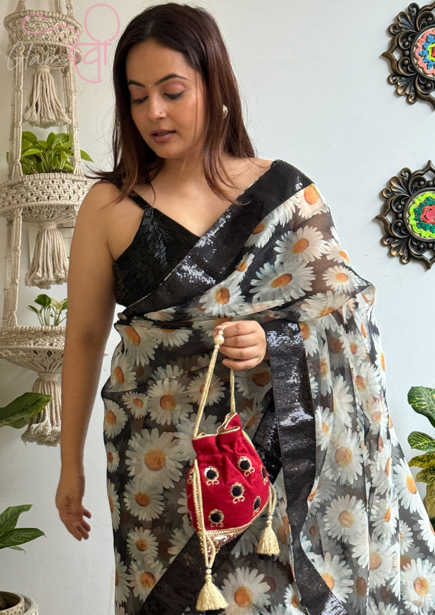 Black Bead Work Sleeveless Blouse - Glam Devi