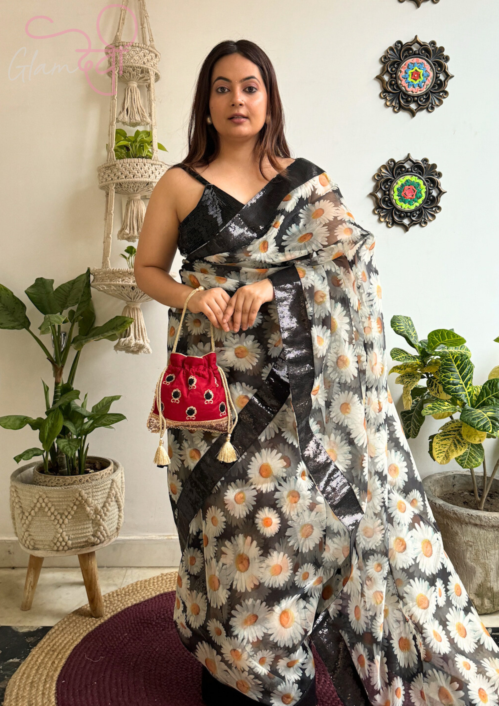 Black Bead Work Sleeveless Blouse - Glam Devi