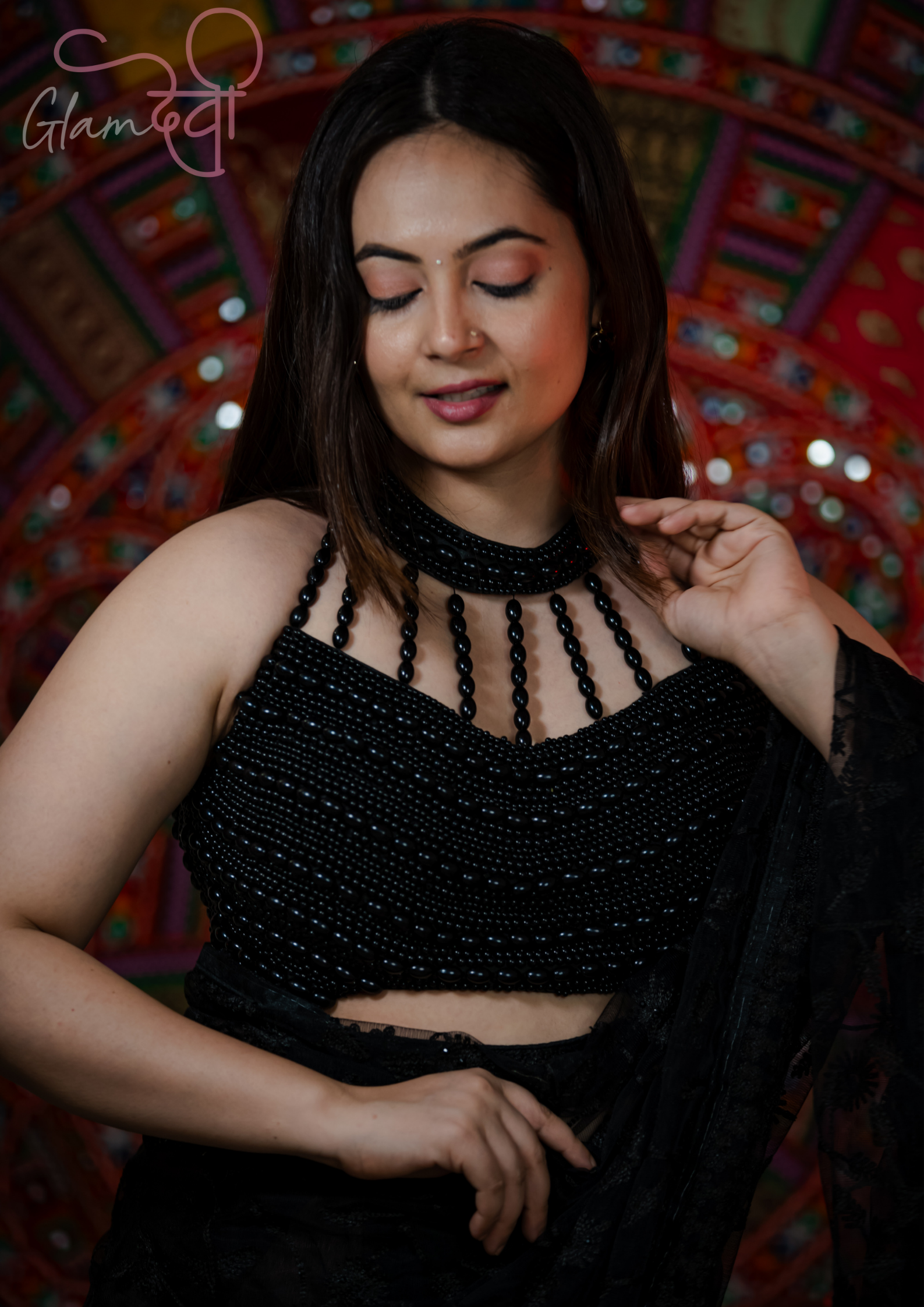 Black Pearl Halter Neck Blouse - Glam Devi