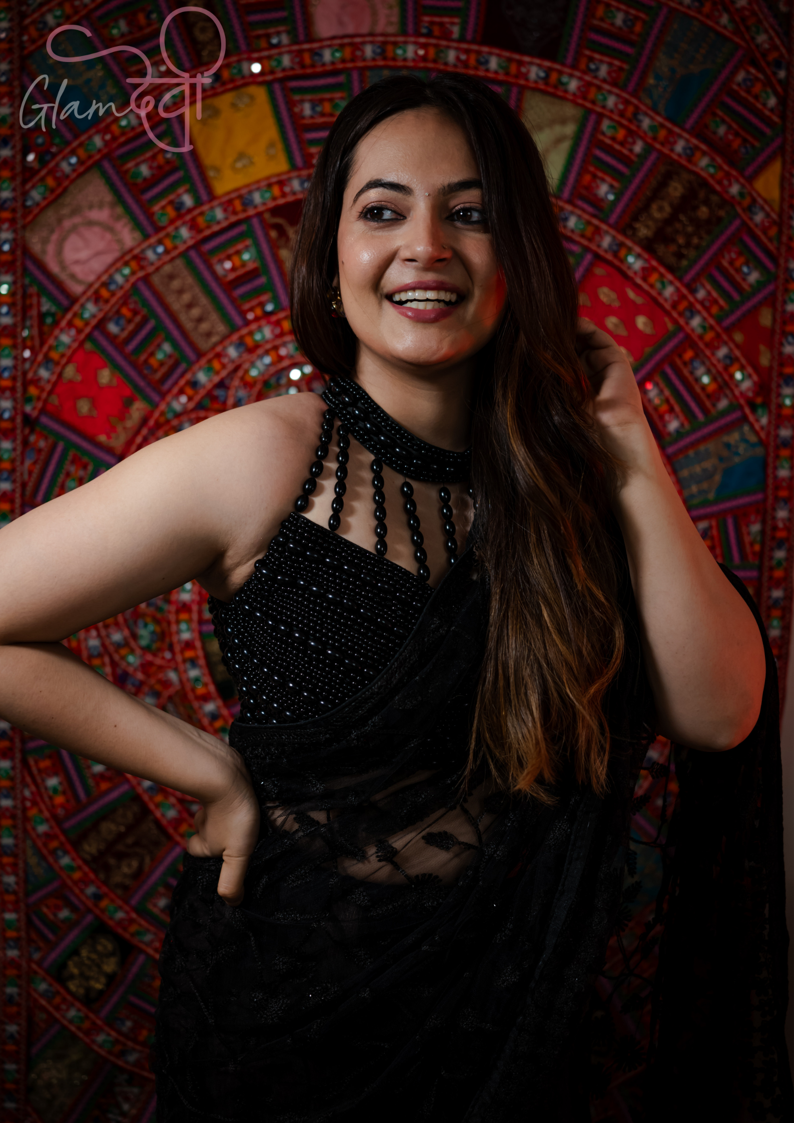 Black Pearl Halter Neck Blouse - Glam Devi