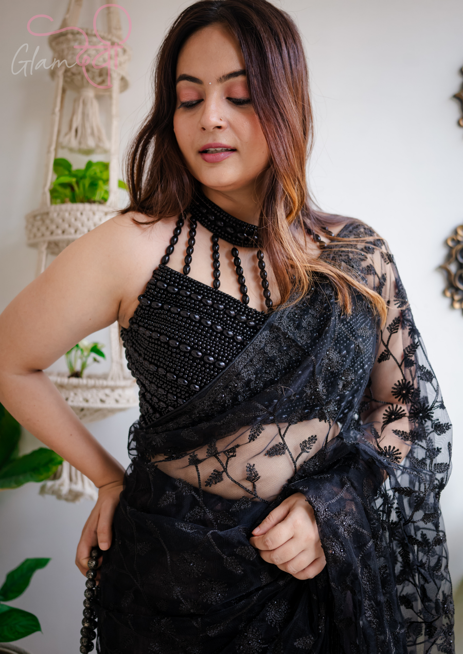 Black Pearl Halter Neck Blouse – Sophisticated and Chic Evening Wear