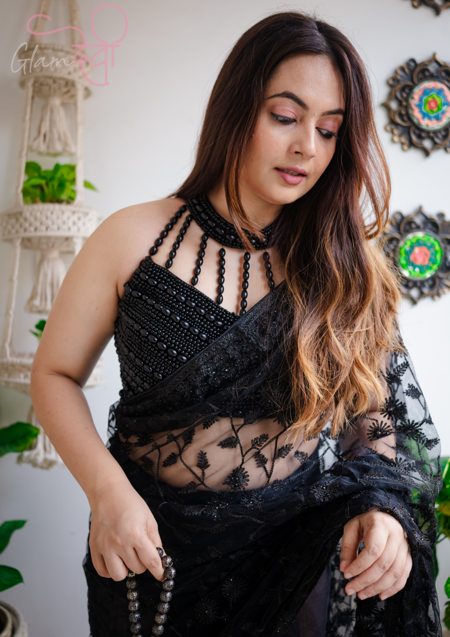 Black Pearl Halter Neck Blouse – Sophisticated and Chic Evening Wear