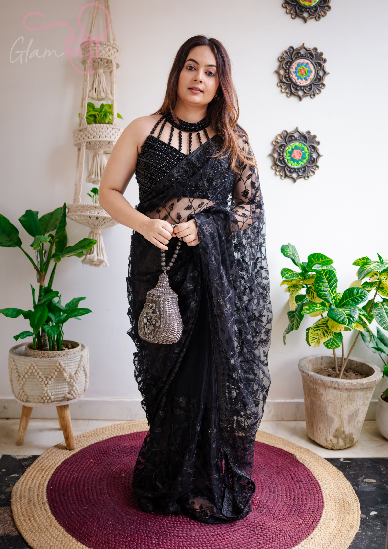Black Pearl Halter Neck Blouse - Glam Devi
