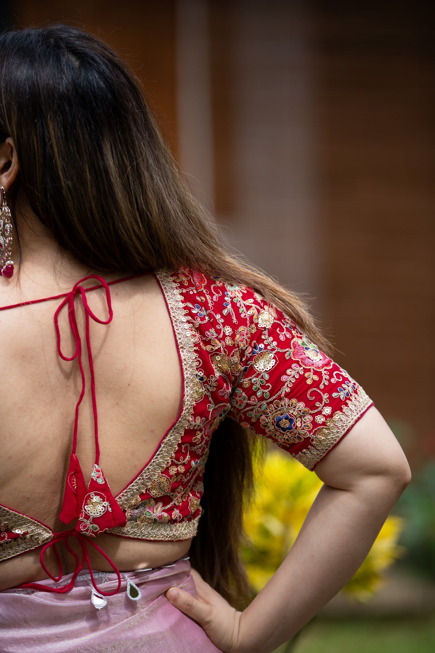 Red Half Sleeve Embroidered Blouse for Women – Festive & Wedding Wear | Glam Devi