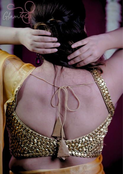 Golden Bead Work Blouse – Perfect for Weddings and Parties