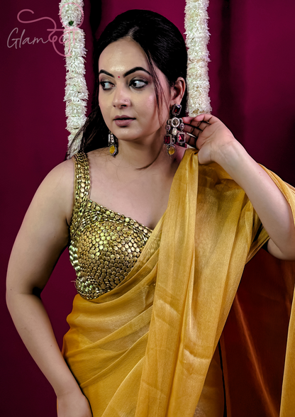 Golden Bead Work Blouse – Perfect for Weddings and Parties