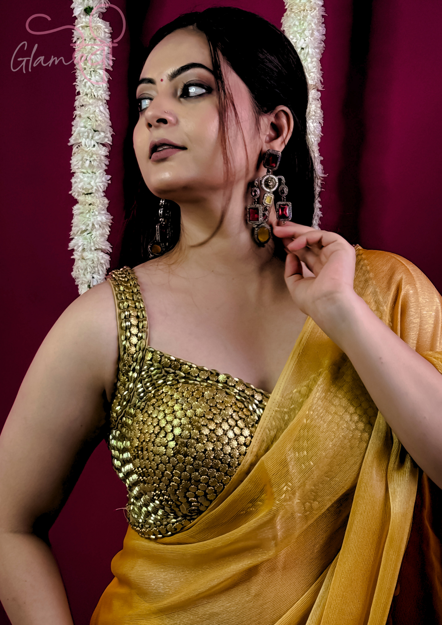 Golden Bead Work Blouse – Perfect for Weddings and Parties