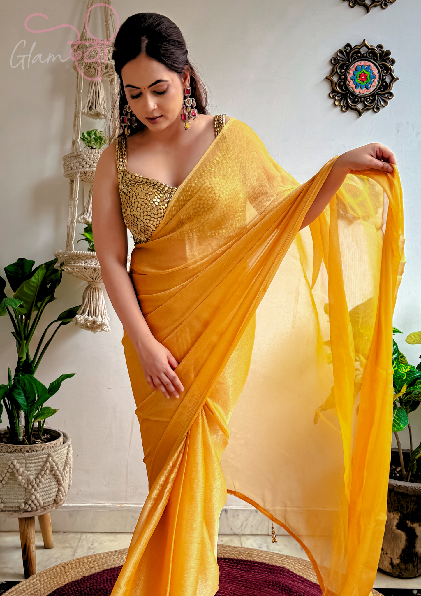 Golden Bead Work Blouse – Perfect for Weddings and Parties