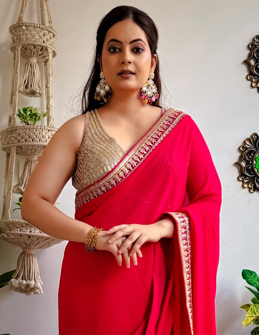 Golden Pearl And Silver Bead Work Blouse - Glam Devi