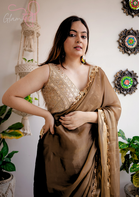 Golden Sequin And Embroided Blouse - Glam Devi