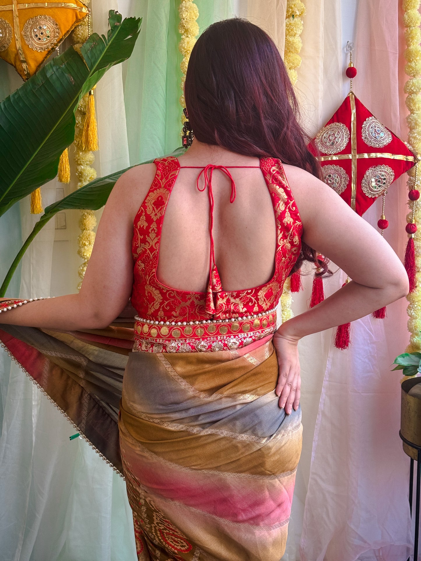 Red Brocade Blouse