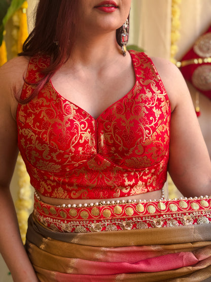 Red Brocade Blouse