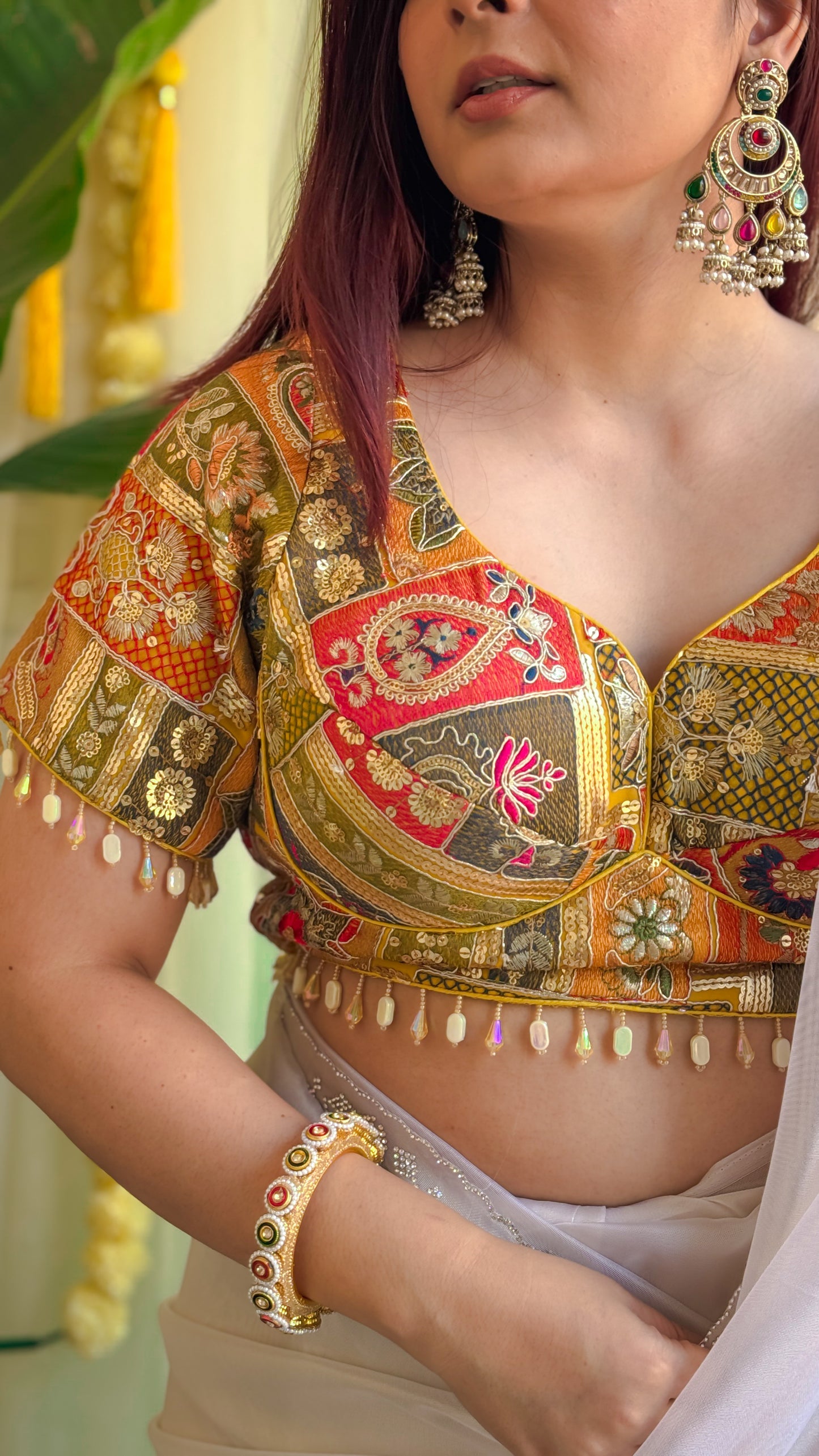 Yellow Embroided Half- Sleeve Blouse