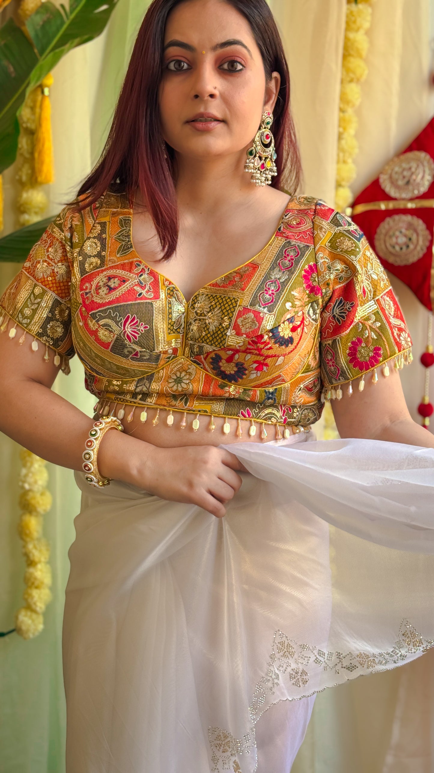 Yellow Embroided Half- Sleeve Blouse