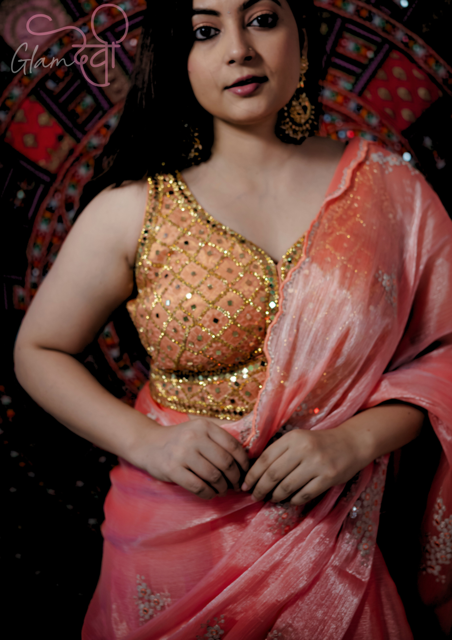 Peach Mirror Work Blouse - Glam Devi