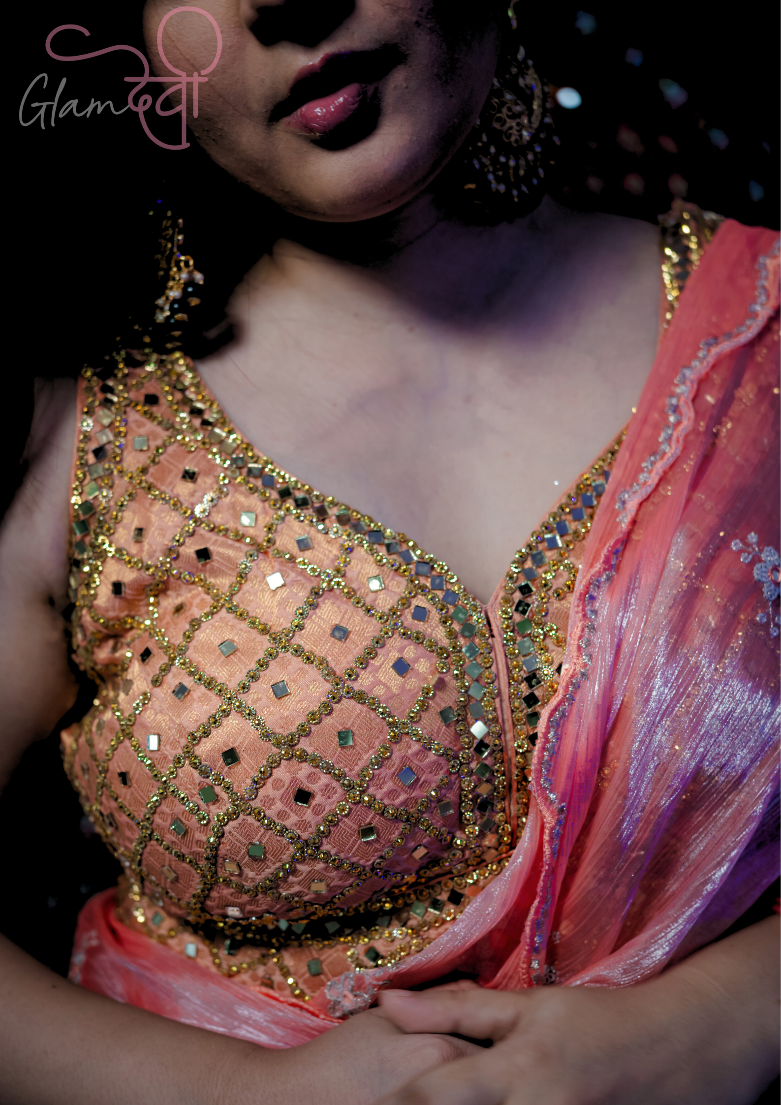 Peach Mirror Work Blouse - Glam Devi