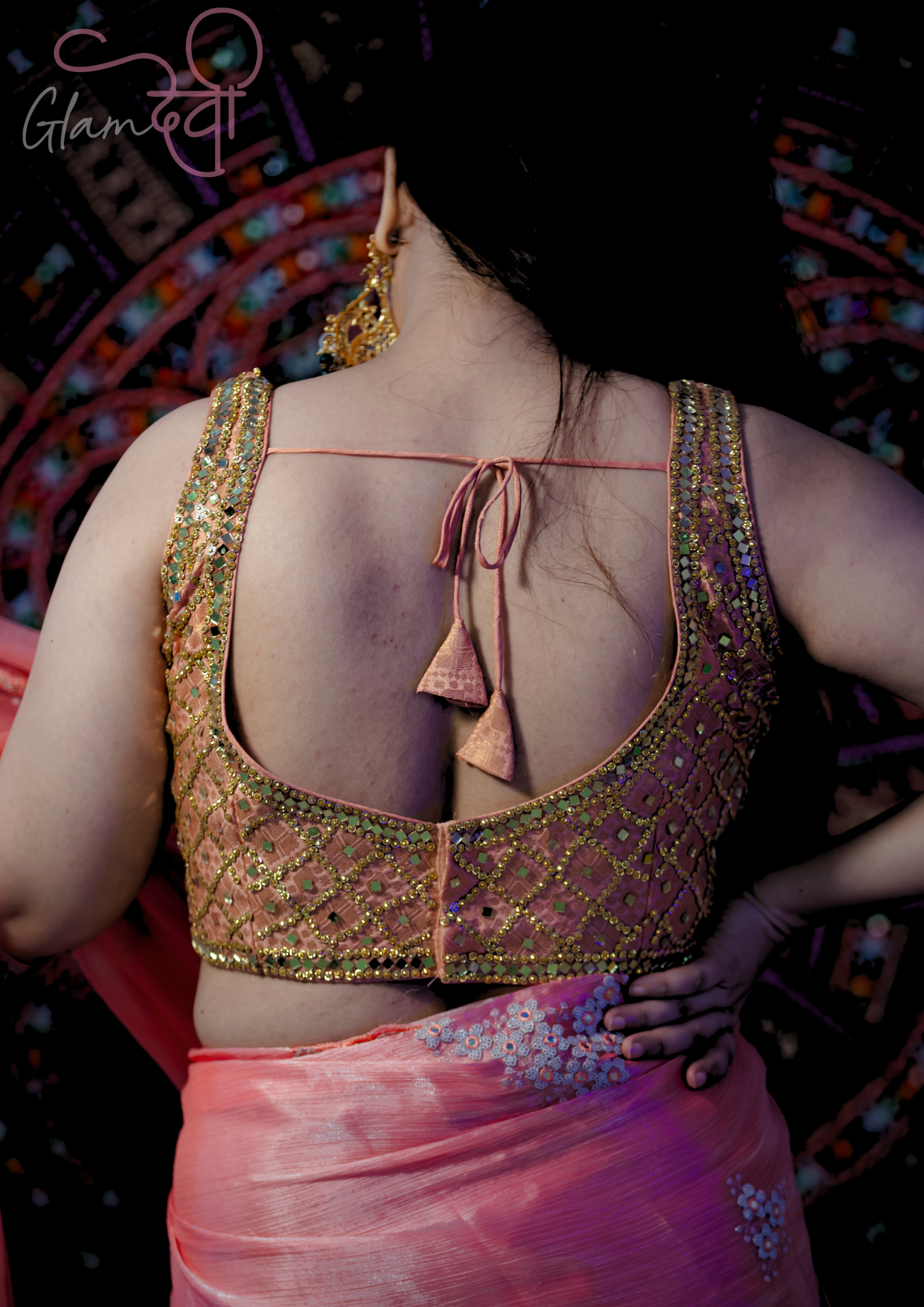 Peach Mirror Work Blouse - Glam Devi