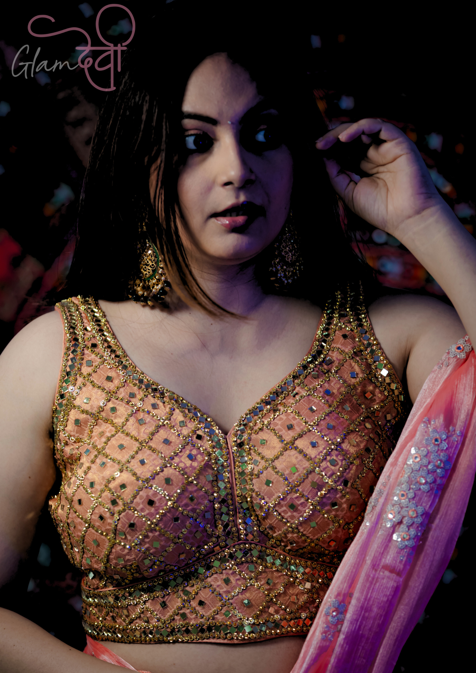 Peach Mirror Work Blouse - Glam Devi