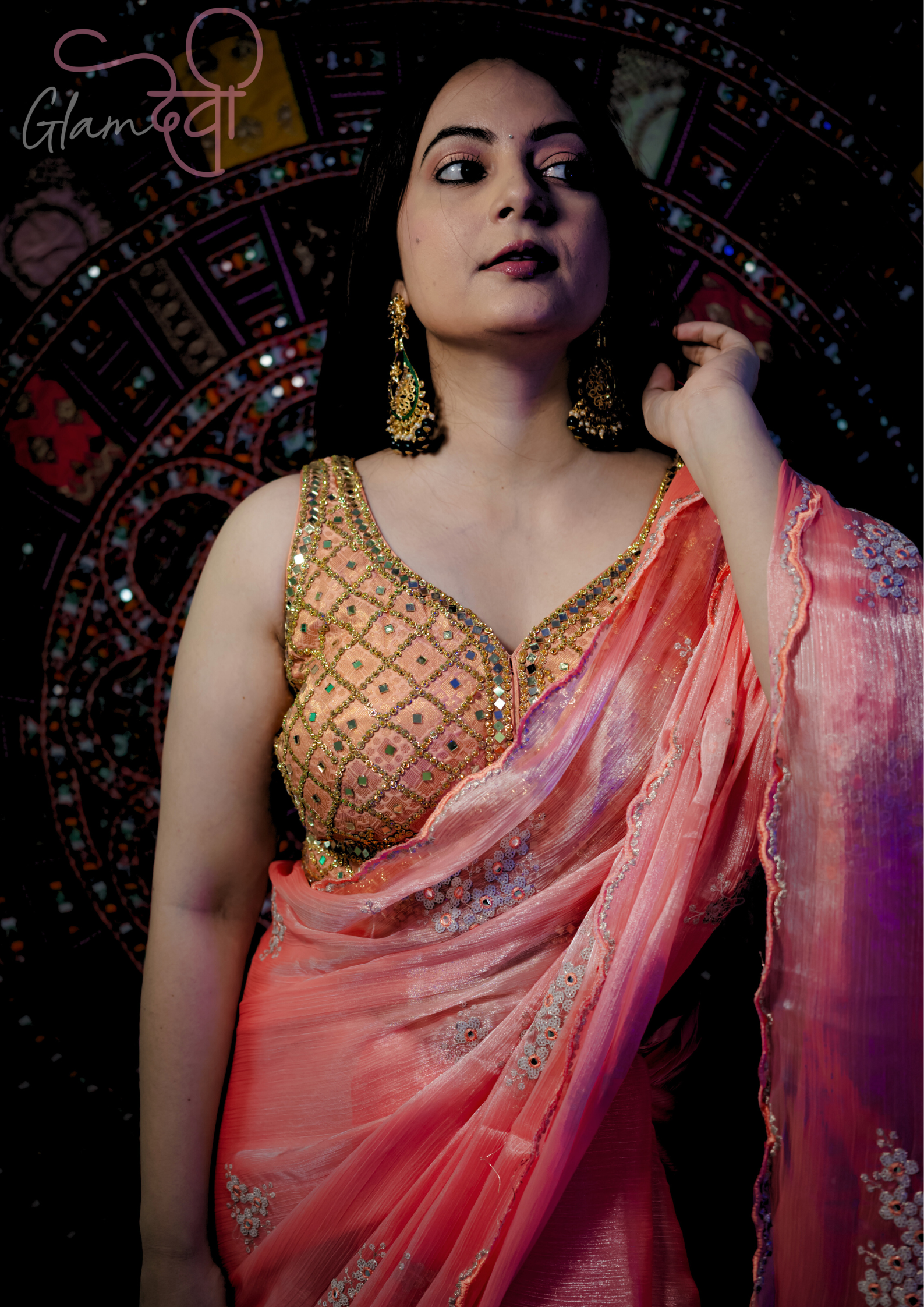 Peach Mirror Work Blouse - Glam Devi