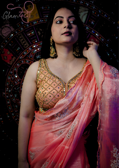 Peach Mirror Work Blouse - Glam Devi
