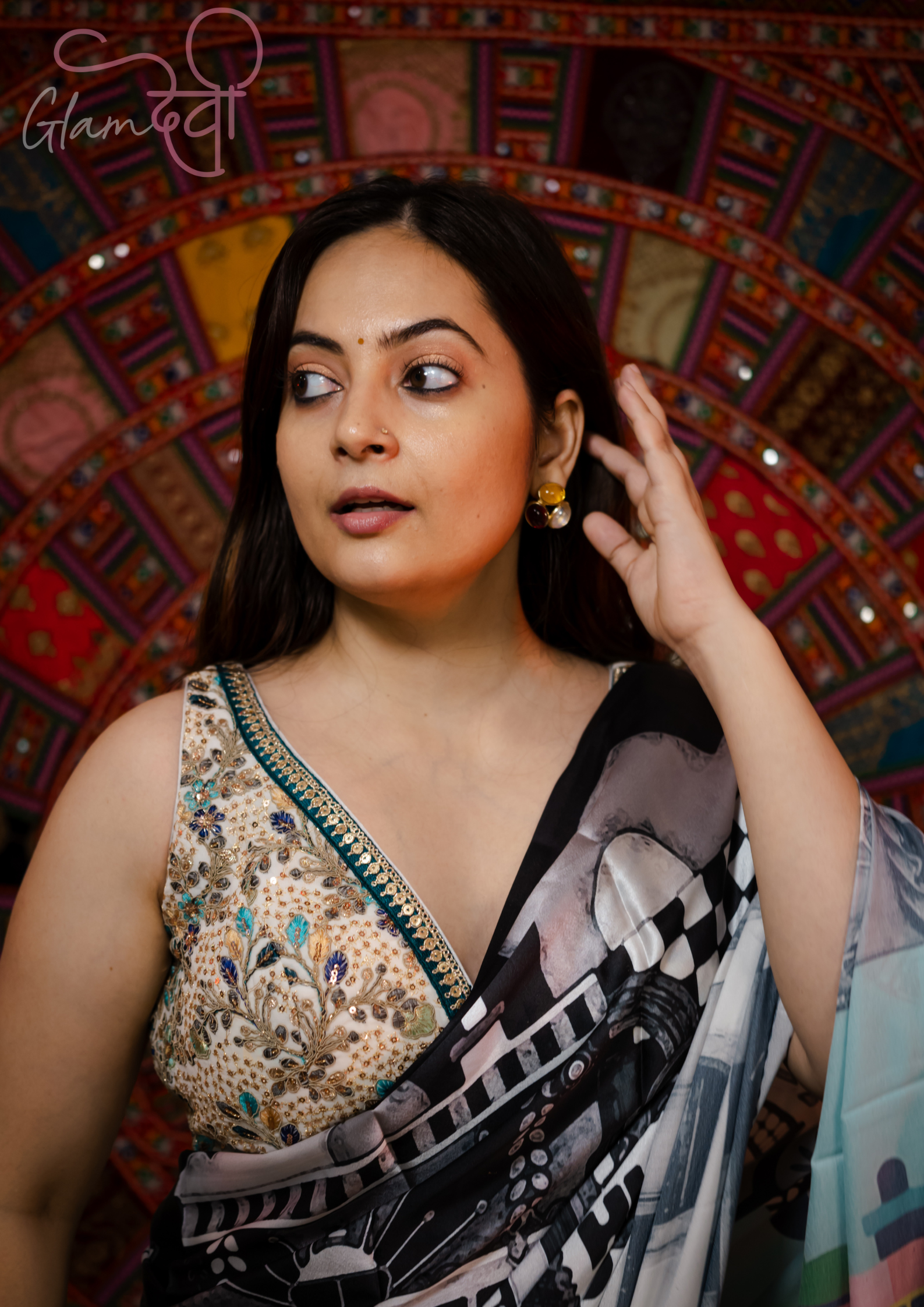 White peacock colour embroidery Blouse - Glam Devi