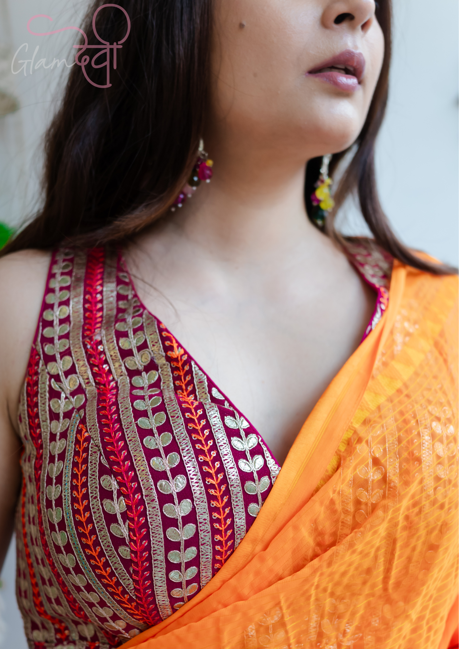 Wine Gotta Patti With Embroidery blouse - Glam Devi