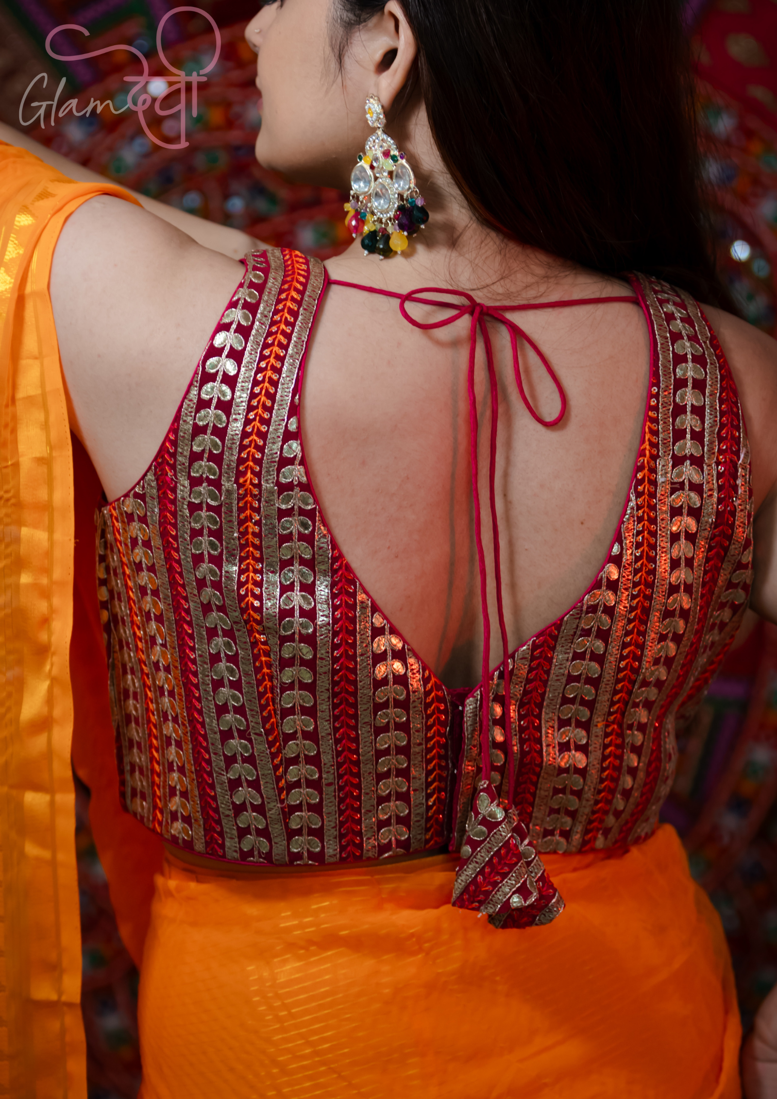 Wine Gotta Patti With Embroidery blouse - Glam Devi